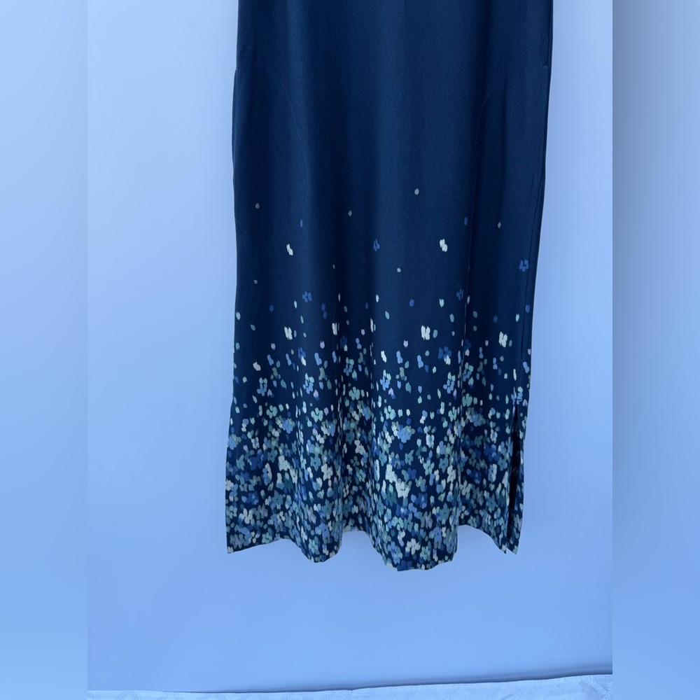 Pure J. Jill Navy Floral Border-Print Maxi Dress Pockets Side Slits - Picture 4 of 14